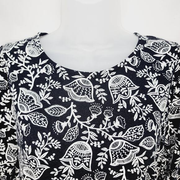 Boden Black & White Floral Long Sleeve Ruched Jersey Mini Dress Women's size 12L - Picture 4 of 13
